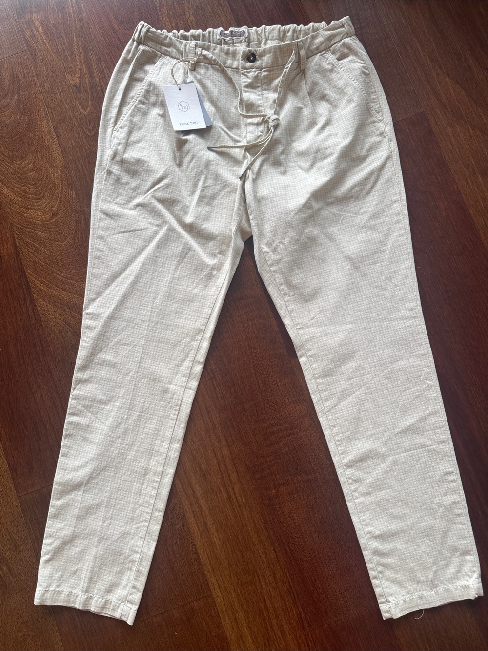 Four.Ten Men's Cream Drawstring Casual Pants